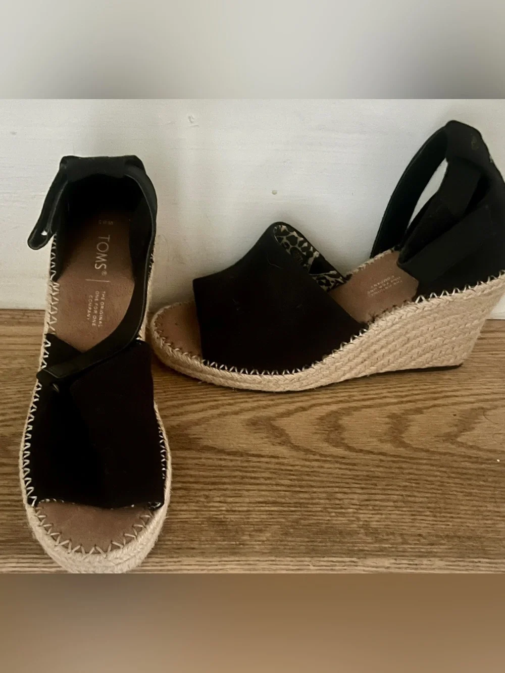 Toms brand black Espadrille Wedge Sandals with Ankle Strap